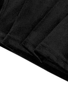 LUMIGAL Women's V-Neck Velvet Lantern Sleeve Lace Patchwork Vintage Long Sleeve Mini Dress - Black - View 6