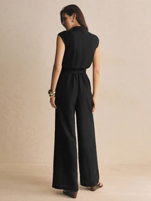 Poéselle Women's Solid Color Casual Daily Wear Jumpsuit - Black - View 9