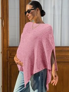 MaterniWear 孕婦純色蝙蝠袖不對稱下擺T恤 - 藕粉色 - 查看 6