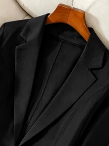 GlowEve CURVE Blazer Ukuran Besar Elegan dengan Kerah Pas Badan, Jaket Bisnis Kasual Blok Warna Kancing Tunggal, Musim Gugur/Dingin - Hitam - View 5