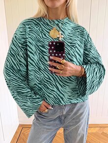 SHEIN EZwear 寬鬆休閒長袖多巴胺豹紋印花T恤，適合日常通勤、聚會、秋冬春夏、聖誕節、新年、感恩節、派對、婚禮、海灘 - 彩色 - 查看 5