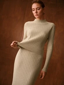 MOTF PREMIUM WOMEN'S ELEGANT APRICOT SWEATER 2 PIECES SET, AUTUMN/WINTER - Apricot - View 4