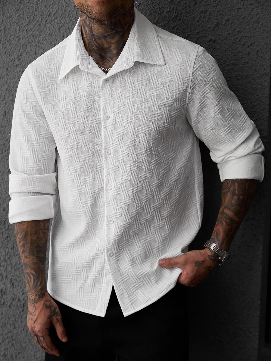 SLATEMANN Men's Solid Color Casual Versatile Daily Wear Shirt - White - View 1