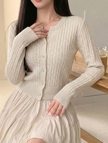 DAZY 女款素色休閒百搭日常穿搭開襟衫 - 卡其色 - 查看 4