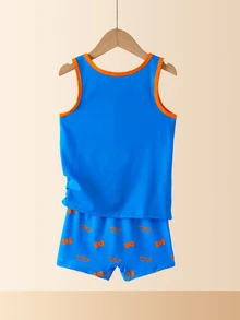 Blippi X SHEIN Set Pakaian Dalam Tank Top dan Celana Pendek Motif Kartun untuk Anak Laki-Laki - Biru - View 3
