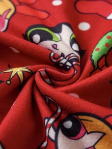 THE POWERPUFF GIRLS X SHEIN Young Girl Cartoon Print Short Sleeve Top And Long Pants Casual Daily Home Sleepwear Set - Red - View 8