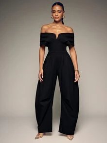 Hauture Off-Shoulder Jumpsuit With A Sculpted Barrel Leg - Black - View 5