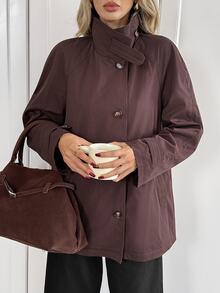 Easowa Women's Solid Color Casual Versatile Daily Travel Trench Coat Jacket - Brown - View 1