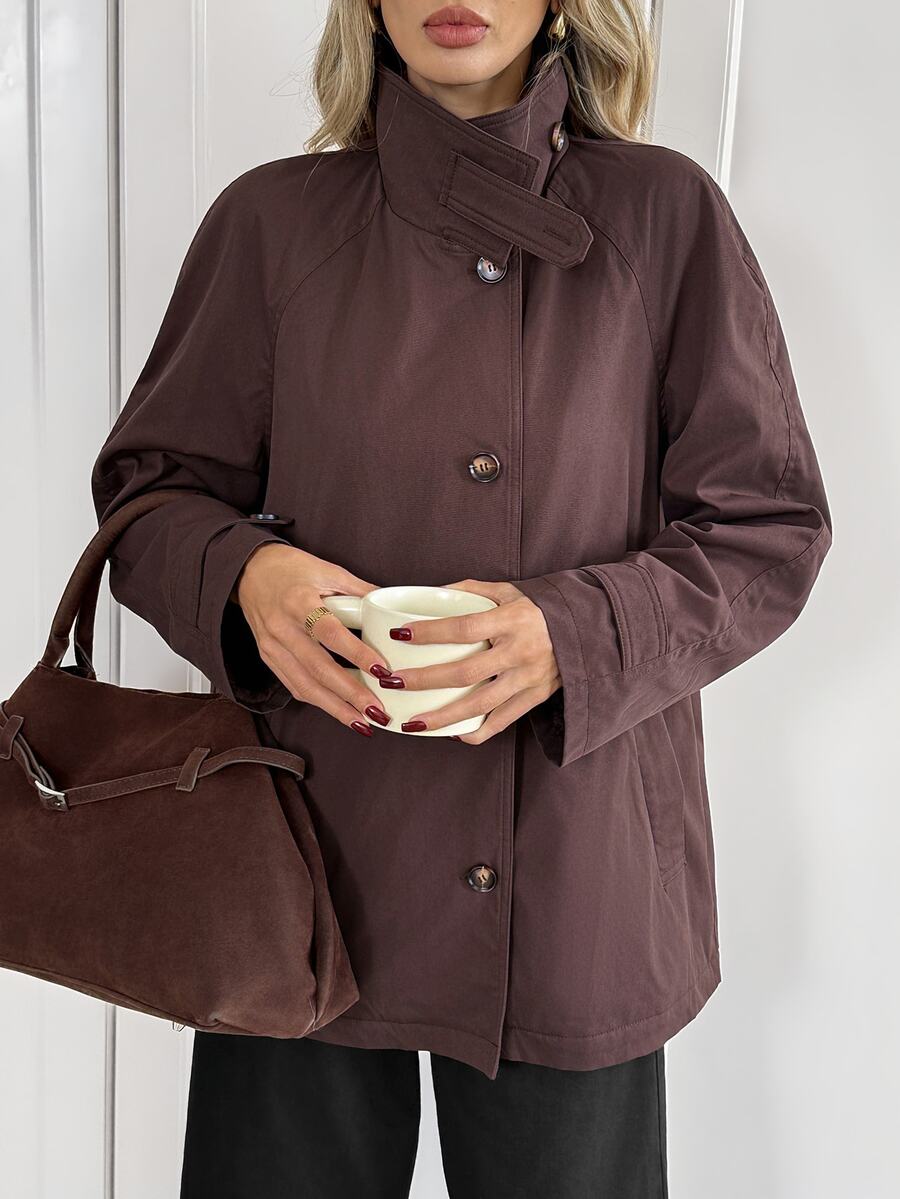 Easowa Women's Solid Color Casual Versatile Daily Travel Trench Coat Jacket - Brown - View 1