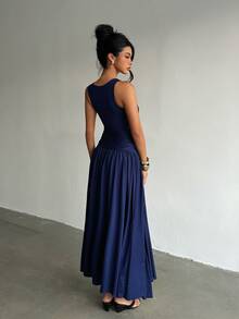 Nuvra Women's 2-In-1 Spaghetti Strap Ruched Tie Waist Tummy Control Butt Lift Body Shaping Long Dress - Blue - View 5