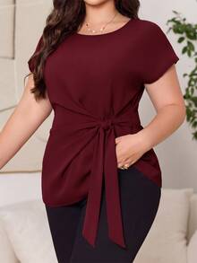 Reflora Plus Size Women's Solid Color Casual Versatile Everyday Shirt - Burgundy - View 1
