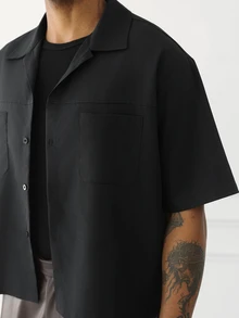 HUEFORM Kemeja Kancing Depan Kasual Saku Ukuran Besar Pria, Streetwear, Formal - Hitam - View 6