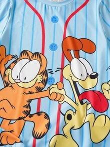 GARFIELD | SHEIN طقم ملابس كاجوال يومي للأولاد المراهقين يتكون من تي شيرت بأكمام قصيرة مطبوع عليه رسومات كرتونية وشورت - الأزرق - مشاهدة 4