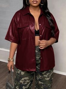 Slaydiva Plus Size Women's Solid Color Casual Versatile Daily Jacket Winter - Red - View 5