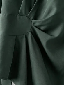 GlowEve CURVE 大尺碼女款早春深綠色休閒優雅不對稱雪紡長袖上衣＋極簡長褲兩件套，適合秋季辦公室穿搭 - 綠色 - 查看 5