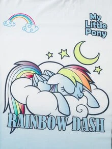 My Little Pony X SHEIN Men's Fashion Cartoon Graphic Print Crew Neck Short Sleeve T-Shirt - Blue and White - View 4
