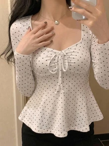 DAZY 女款夏季波點滿版印花抓皺無袖V領套頭休閒背心 - 白色 - 查看 4