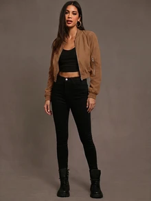 Siren Gaze Zip Up Wind Bomber Jacket In Fall/Winter - Brown - View 4