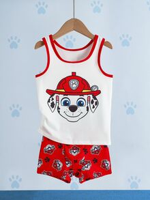 SHEIN | PAW Patrol 2pcs Young Boy Set Undershirt & Boxer Briefs Co-Branded 4-7Y Red Series - Red and White - View 1