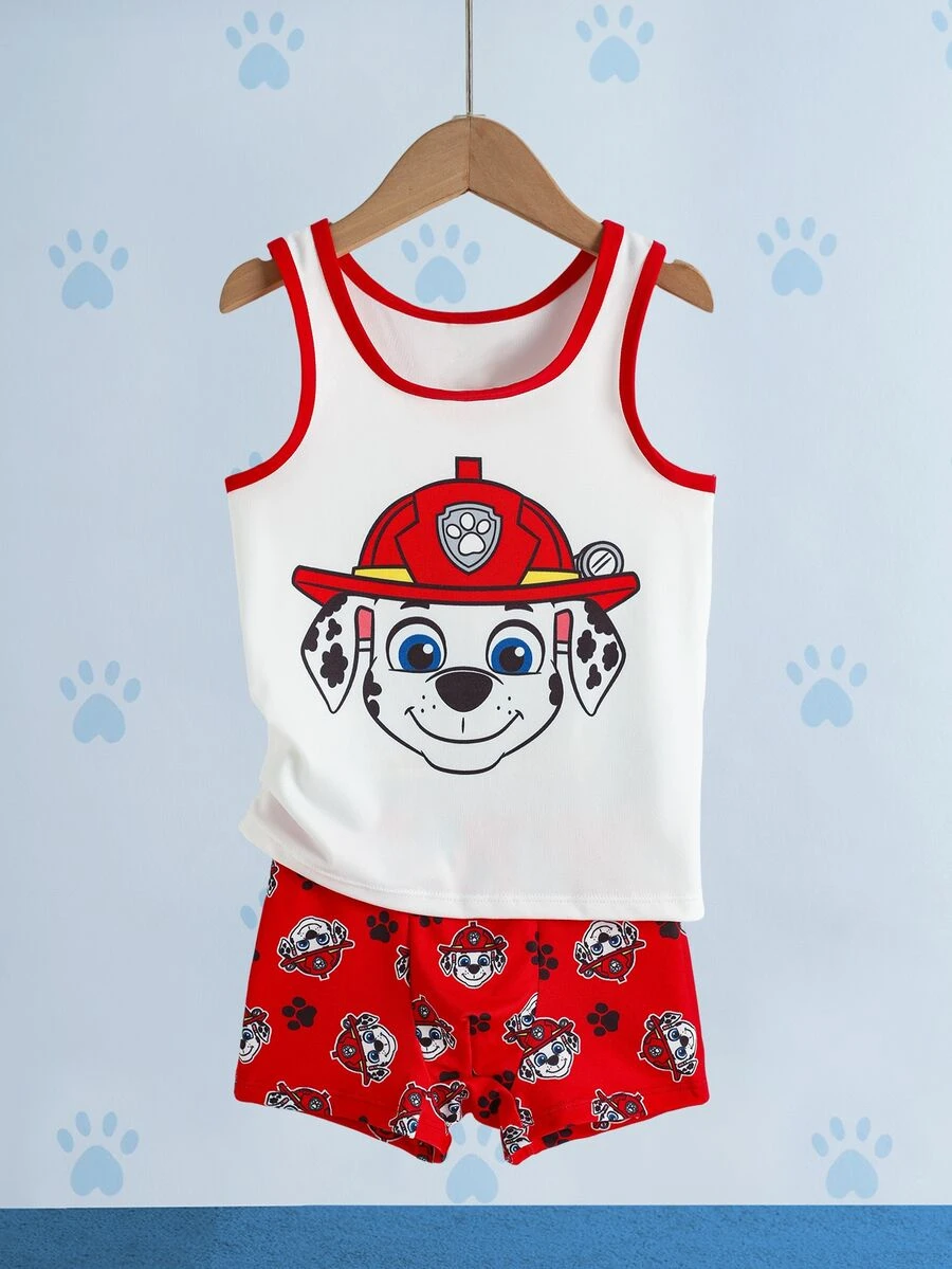 SHEIN | PAW Patrol 2pcs Young Boy Set Undershirt & Boxer Briefs Co-Branded 4-7Y Red Series - Red and White - View 1