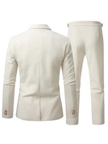 Manfinity Bizformal Setelan Jas Kasual Pria Lengan Panjang Warna Polos dan Celana - Aprikot - View 2