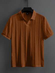 Manfinity Homme 男士純色休閒百搭短袖 Polo 衫 - 咖啡棕 - 查看 4
