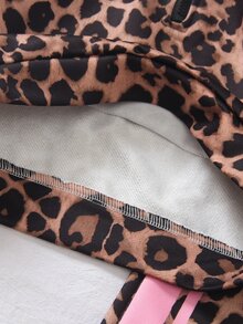SHEIN Playful Pals 女童豹紋蝴蝶結兩件套 半拉鍊連帽套頭上衣與寬腿長褲休閒可愛套裝 秋冬女童長褲套裝 - 灰色 - 查看 6