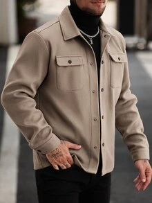 Manfinity CasualCool 男士素色長袖單排扣休閒口袋大衣 - 卡其色 - 查看 4