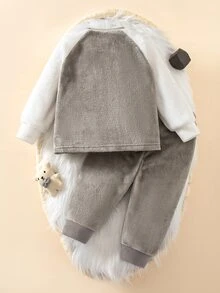 Baby Boy 2 Pieces Double-Sided Fleece Long Sleeve Top And Pants Set With Koala Pattern, Crew Neck, Loungewear - Grey - View 3