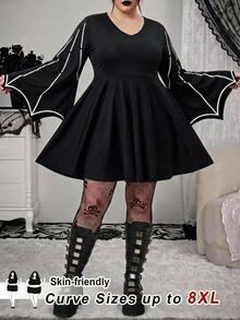 SHEIN CURVE+ Plus Size Women's Halloween Pattern Dress - Black - View 1