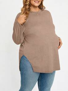 Plussiva Plus Size Solid Color Casual Versatile Daily Wear Top For Pregnant Women - Camel - View 8