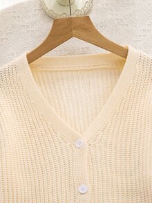 Girls' Autumn/Winter Fashion Pattern Pique Striped Contrast Color Knit Cardigan Sweater Long Sleeve - Apricot - View 3