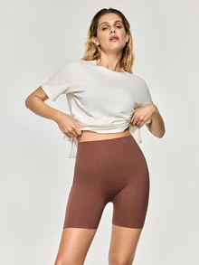 SHAPORA 女款休閒高腰緊身提臀塑形瑜伽短褲 - 棕色 - 查看 4