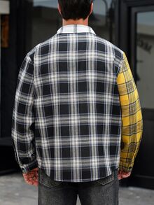 Manfinity Homme قميص رجالي مقاس كبير بنقشة مربعات كاجوال متعدد الاستخدامات للسفر والاستخدام اليومي - أصفر - مشاهدة 2