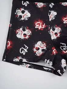 WB Horror X SHEIN Men's Printed Casual Lounge Boxer Shorts - Black - View 6