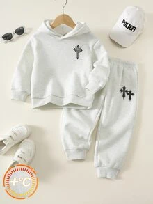 SHEIN Kids Young Boy Pattern Knit Soft Crew Neck Long Sleeve Pullover Sweatshirt And Elastic Waist Long Autumn Pants 2 Pieces Set, Versatile And Comfortable - Multicolor - View 1