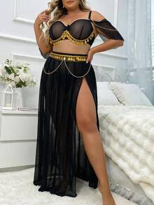Fantasy Costume Fantasy Costume Plus Size Sexy Role Play Costume Middle Eastern Egyptian Dance Dress 3pcs Set - Black - View 4