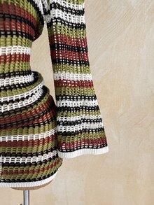 Soleia Women's Plus Size Autumn/Winter Knit Striped Flared Long Sleeve Asymmetric Shoulder Sweater Dress - Multicolor - View 6