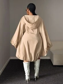Maweii Plus Size Women's Hooded Drawstring Casual Outdoor Commuter Jacket - Khaki - View 6