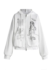 Sweetness Women's Autumn/Winter Cute Anime Print White Hooded Sweatshirt - White - View 1