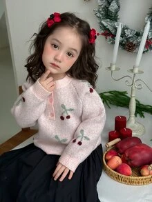 DAZY Infant/Toddler (Girl) Round Neck Colorblock Casual Long Sleeve Autumn/Winter Sweater - Pink - View 2