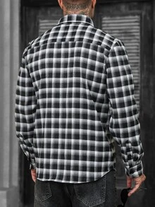 Manfinity CasualCool 男士格紋長袖單排扣休閒襯衫 - 黑色 - 查看 2