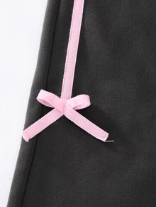 SHEIN 青少年女孩抓絨運動衫套裝 字母印花蝴蝶結裝飾 寬腿長褲 秋季休閒穿搭 - 深灰色 - 查看 8