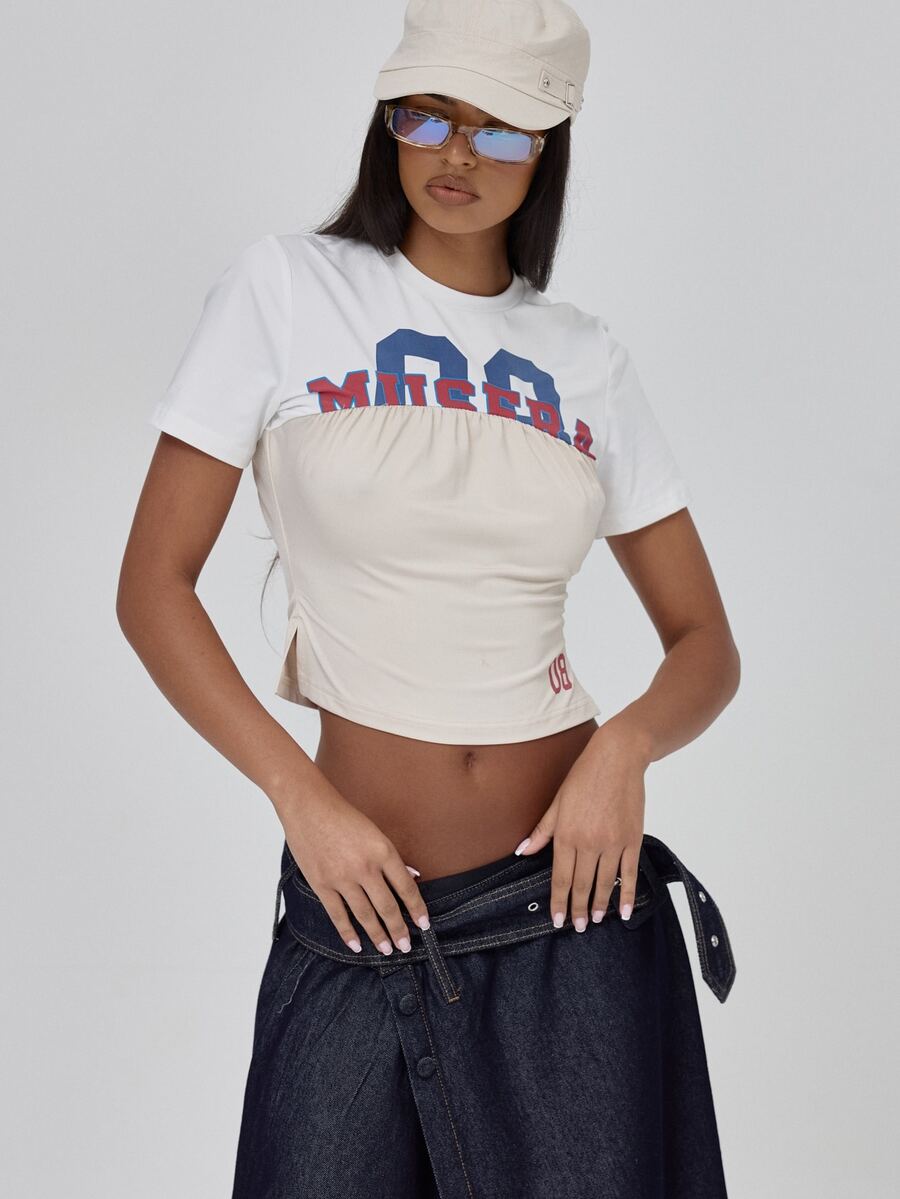 MUSERA White Contrast Colour Graphic Top Fall Autumn Winter Coolgirl Back To School Blancs - Multicolor - View 1