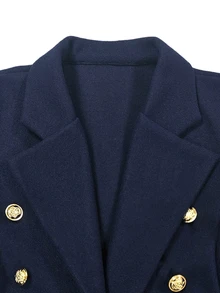 RosyDaze Women's Elegant Double-Breasted Pocket Long Sleeve Overcoat - Navy Blue - View 6