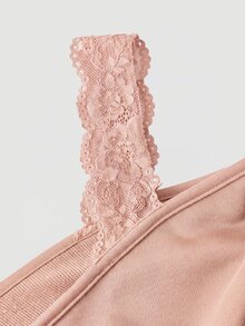 SHEIN MOD 大尺碼女款蕾絲拼接休閒日常長袖運動衫 - 粉色 - 查看 7