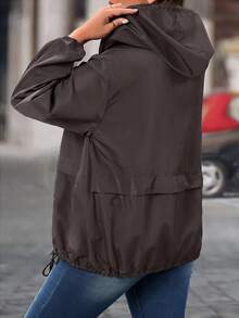 EMERY ROSE Plus Size Fashion Zipper Long Sleeve Hooded Jacket - Chocolate Brown - View 2
