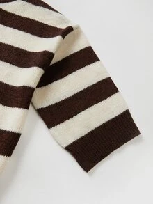 SHEIN Fall Casual Striped Knit Top, Round Neck Drop Shoulder Half‑Sleeve Loose Women Pullover - Multicolor - View 6