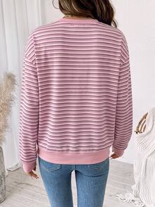 SHEIN LUNE 女款條紋休閒日常長袖運動衫 - 白色 - 查看 4