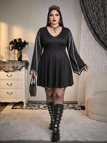 SHEIN CURVE+ Plus Size Women's Halloween Pattern Dress - Black - View 4